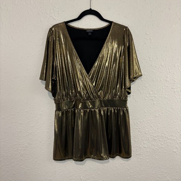 Torrid Shiny Gold Peplum Short Sleeve Blouse Women's Plus Size 2X - Picture 7 of 8